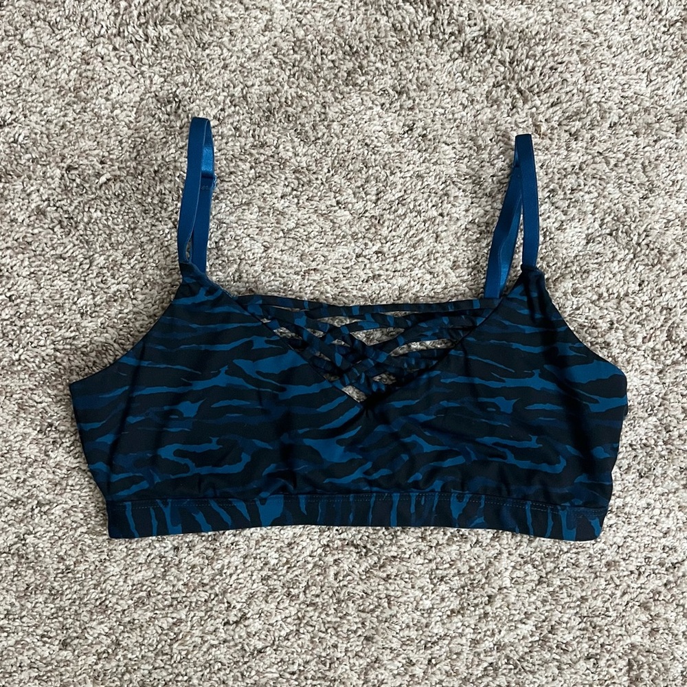 Fabletics Black/Blue Zebra Sports Bra